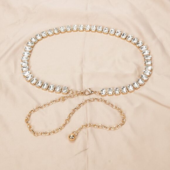 1631 White Glass Diamond Chain Metal Dress Belt- Women\'s Western Style main image 6